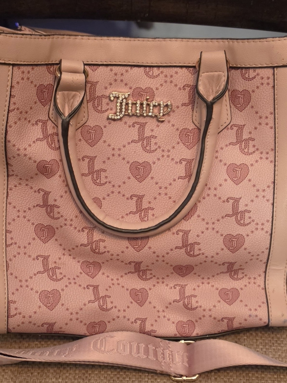 Juicy Couture Blush Pink Monogram Tote with Gold Logo